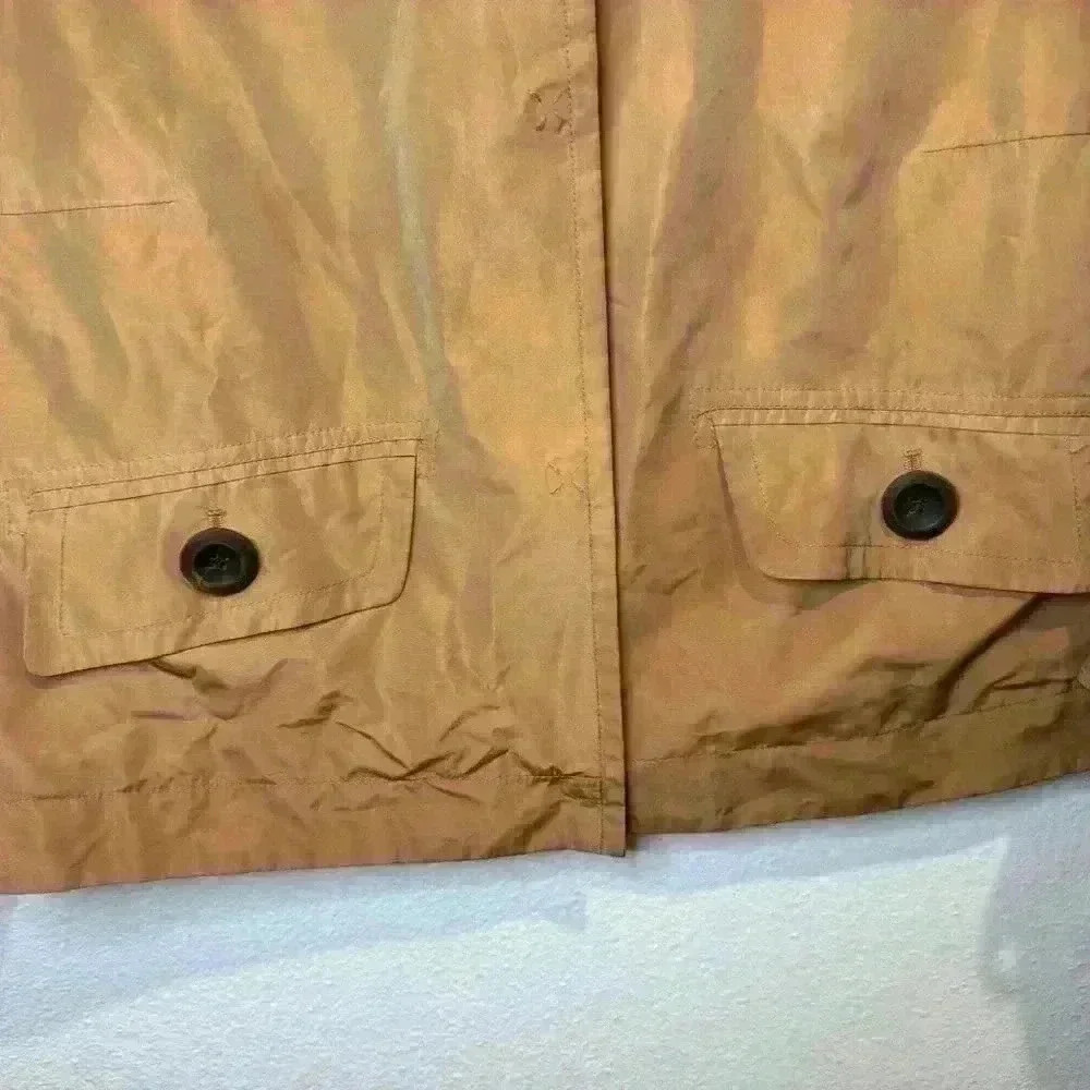 Per Se Brown Gold‎ Cropped Y2K Trench Jacket Sheen Snap Button Size 6 - Picture 4 of 8